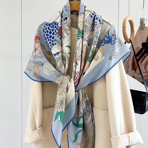 Double-sided Two-tone Silk-wool Large Square Scarfshawl