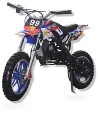 HKM-8862547 49cc 2-Stroke Gas Mini Dirt Bike for Kids with Front and Rear Disc Brakes Off-Road Knobby Tires and Pull Start