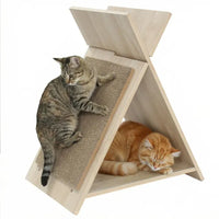 HKM-7749437 Multi-Functional Cat Scratcher with Tunnel and Wooden Lounge, 18.5"x12"x21"