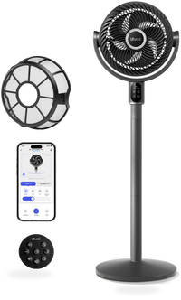 HKM-4836691 Quiet Pedestal Fan, 20dB 1024 CFM Airflow 90° Oscillation 5 Speeds 12H Timer Remote Control White with for Home and Office