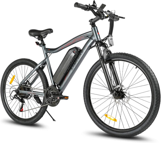SAMEBIKE E Bike with USB Slot, 26 Inch Electric Bicycle, 3 x 7-Speed Pro, Electric Mountain Bike Range Max 90 km, 250 W Electric Bicycle Men Women 2025 (SY26-II, Grey)