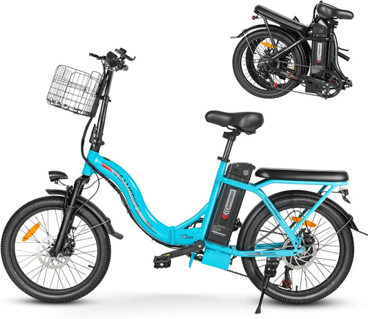 SAEMBIKE Elektrofahrrad Für Erwachsene, 250W Klappbares Elektrofahrrad Mit 36V 13AH Abnehmbarem Akku, Geschwindigkeit 25KM/H und Reichweite 110KM, 20„* 2.35“ Fetter Reifen E-Bikes Für Stadtpendler