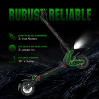 HKM-Z6M 43.5 Miles 48V 23Ah 1104Wh 3000W Dual-Motor Drive Long-Range Foldable Electric Scooter - Green