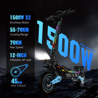 HKM-Z5M 43.5 Miles 60V 23Ah 1380Wh 3000W Dual-Motor Drive Long-Range Foldable Electric Scooter - Black