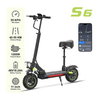 HKM-S6M 34.9 Miles 48V 18.2Ah 873Wh 1200W Single-Motor Drive Long-Range Foldable Electric Scooter - Black
