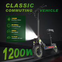 HKM-S6M Portable Folding Electric Scooter Style 1200W 48V 18.2Ah 34.9 Mile Long-Range Rear Hub Drive for Adult Riders