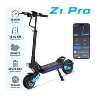 HKM-Z1M Pro 34.1 Miles 48V 20.8Ah 998Wh 1600W Dual-Motor Drive Long-Range Foldable Electric Scooter - Black
