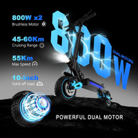 HKM-Z1M Pro 34.1 Miles 48V 20.8Ah 998Wh 1600W Dual-Motor Drive Long-Range Foldable Electric Scooter - Black