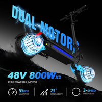 HKM-Z1M Pro 34.1 Miles 48V 20.8Ah 998Wh 1600W Dual-Motor Drive Long-Range Foldable Electric Scooter - Black