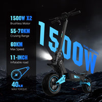 HKM-Z4M 43.5 Miles 48V 23Ah 1104Wh 2400W Dual-Motor Drive Long-Range Foldable Electric Scooter - Black