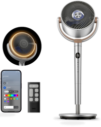 HKM-4705619 120° Omni-Directional Oscillating Pedestal Fan with Remote, 9 Speeds 6 Modes 20dB Noise Level 8-Hour Timer RGB Light