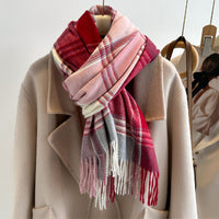 Faux Cashmere Plaid Scarf Women British Style Brown Coffee C - Pink Red