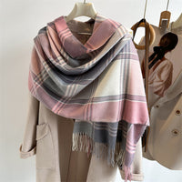 Faux Cashmere Plaid Scarf Women British Style Brown Coffee Checkered Warm Neck Warf Couple Winter Accessory So