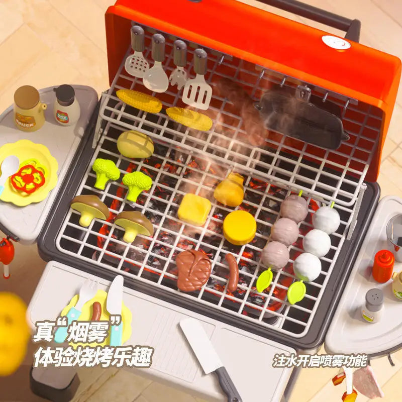 KTX-160787 41-Piece Kids Pretend Play Kitchen BBQ Grill Play Set with Double Deck BBQ and Food Accessories