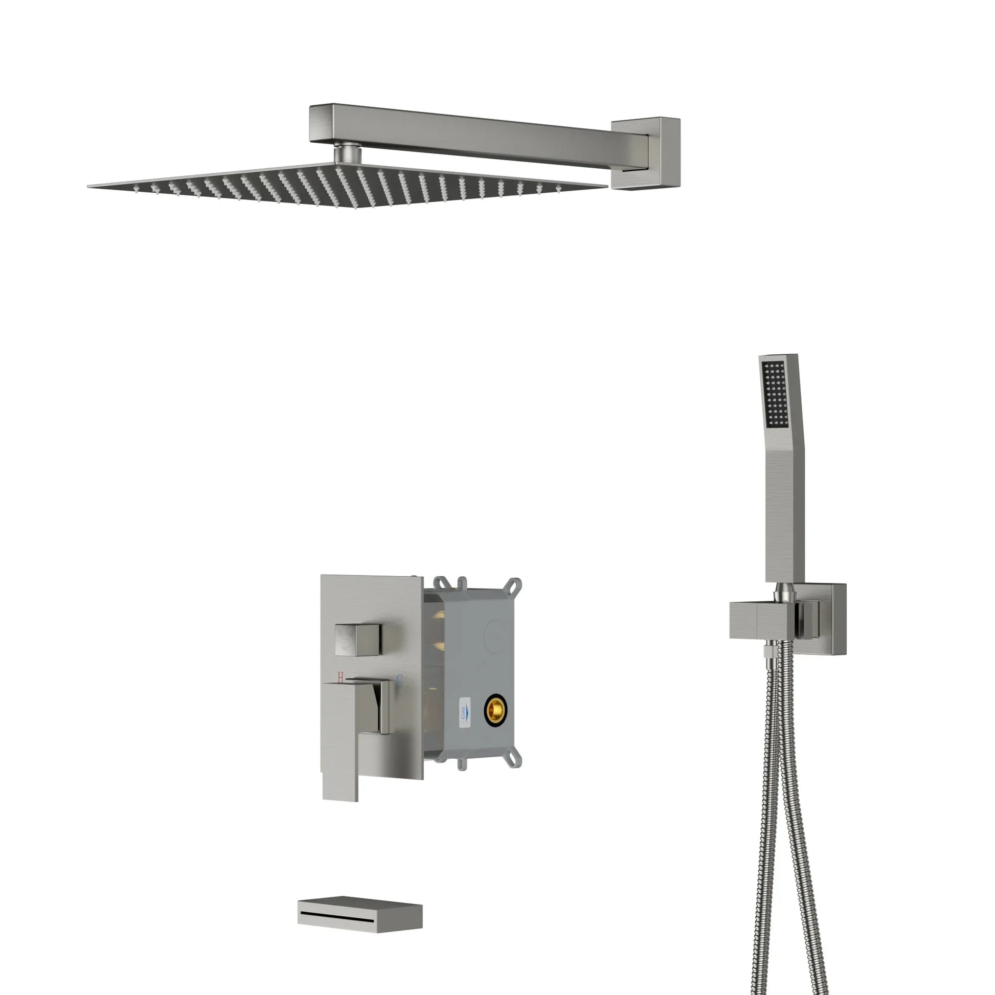 KTX-408851 Concealed Wall-Mounted Shower System with 10/12 Inch Stainless Steel Shower Head and Handshower