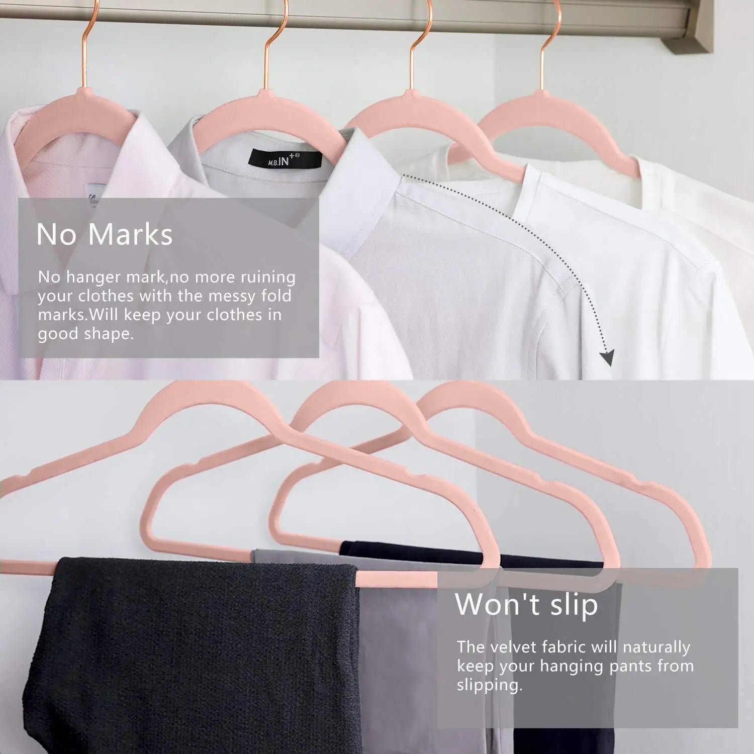 KTX-893331 Velvet Non-Slip Space-Saving Hangers for Clothing and Kitchen Organization