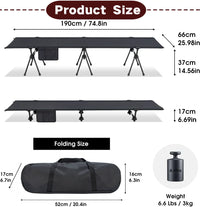 HKM-355667 Heavy Duty Portable Folding Camping Cot for Outdoor Use, Compact and Easy to Set Up Stretchers