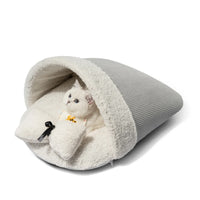 HKM-783443 Eco-Friendly Plush Semi-Circle Cat Bed for Winter Comfort, Soft Warm Sleeping Nest for Small Animals