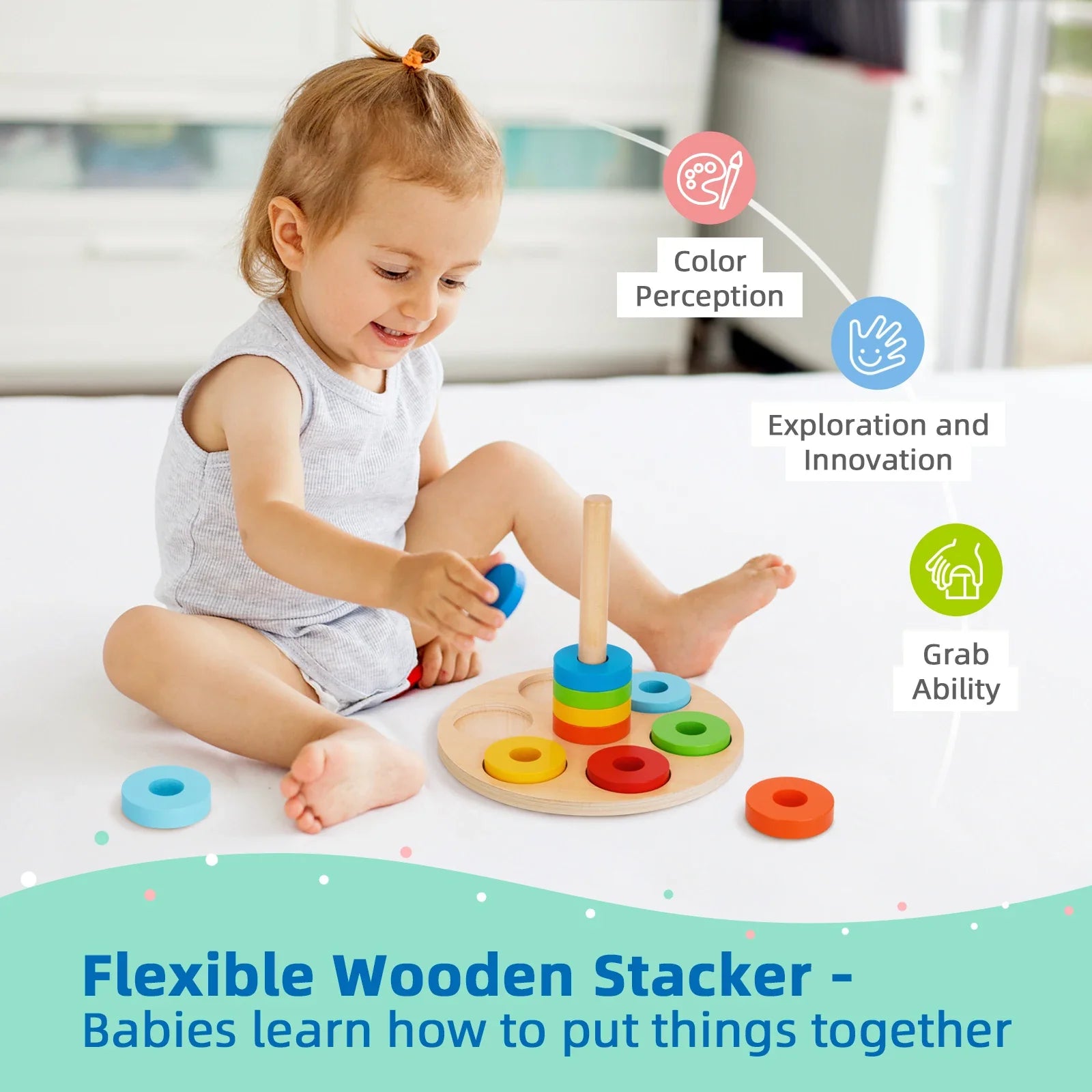 KTX-074515 Montessori Wooden Building Blocks and Hammer Pounding Toy Educational Play Set