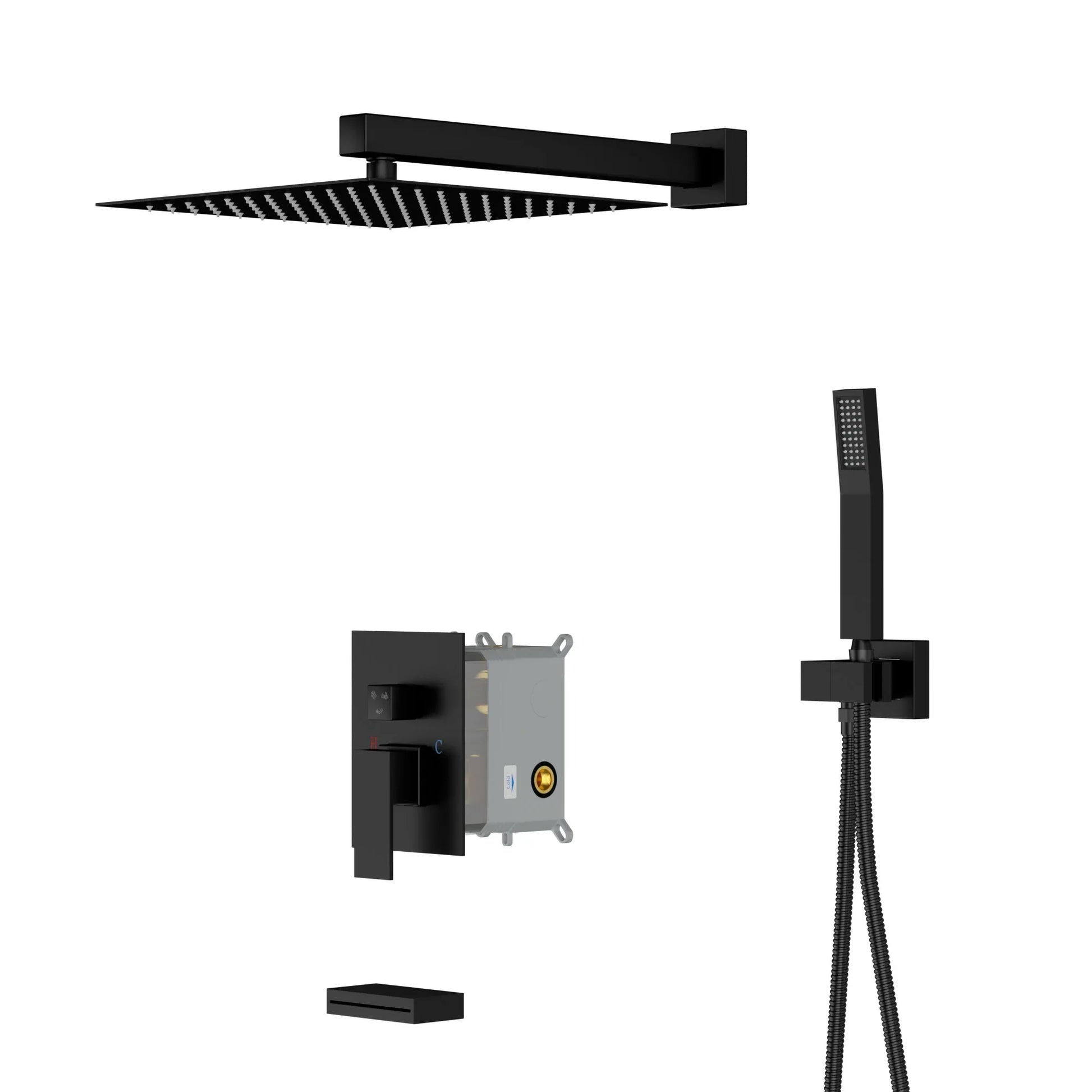 KTX-408851 Concealed Wall-Mounted Shower System with 10/12 Inch Stainless Steel Shower Head and Handshower