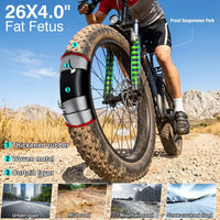 HKM-0081363 750W 48V 18Ah Up to 28 Miles 26-Inch Fat Tires Disc Brakes 7-Speed Removable Battery All-Terrain Tire E-Bike for