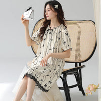 HKM-394707 2024 Summer Cotton Girls Nightgowns Lady Pajamas Sets for Women Short-sleeved Nightdress