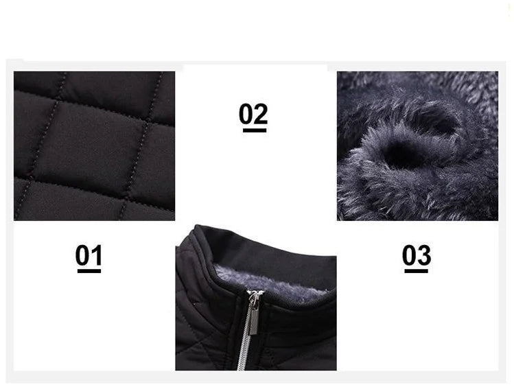 HKM-177683 Men's Casual Winter Cotton Jacket With Thick Velvet Stand-Up Collar Zipper Closure Warm Autumn Coat-Canvas Fabric