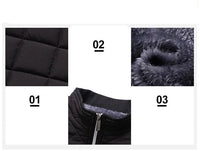 HKM-177683 Men's Casual Winter Cotton Jacket With Thick Velvet Stand-Up Collar Zipper Closure Warm Autumn Coat-Canvas Fabric