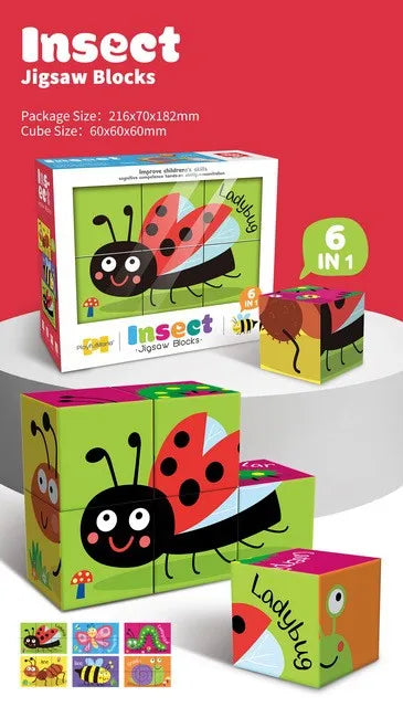 HKM-281875 6 in 1 Jigsaw Puzzle Set for Kids - Ocean, Insect, Universe, Arctic Themes, Educational Fun