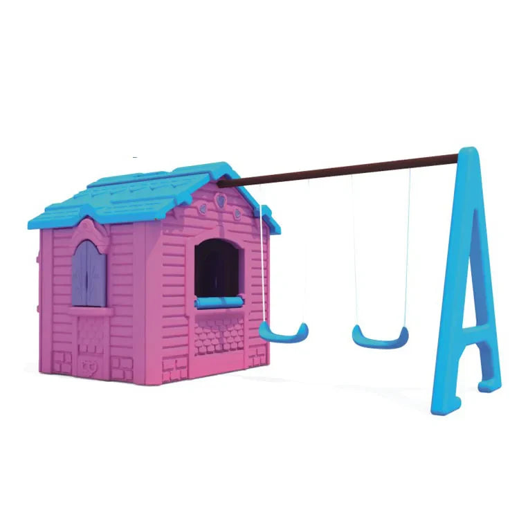 KTX-954963 Kids Outdoor Plastic Playhouse and Slide for Backyard Fun