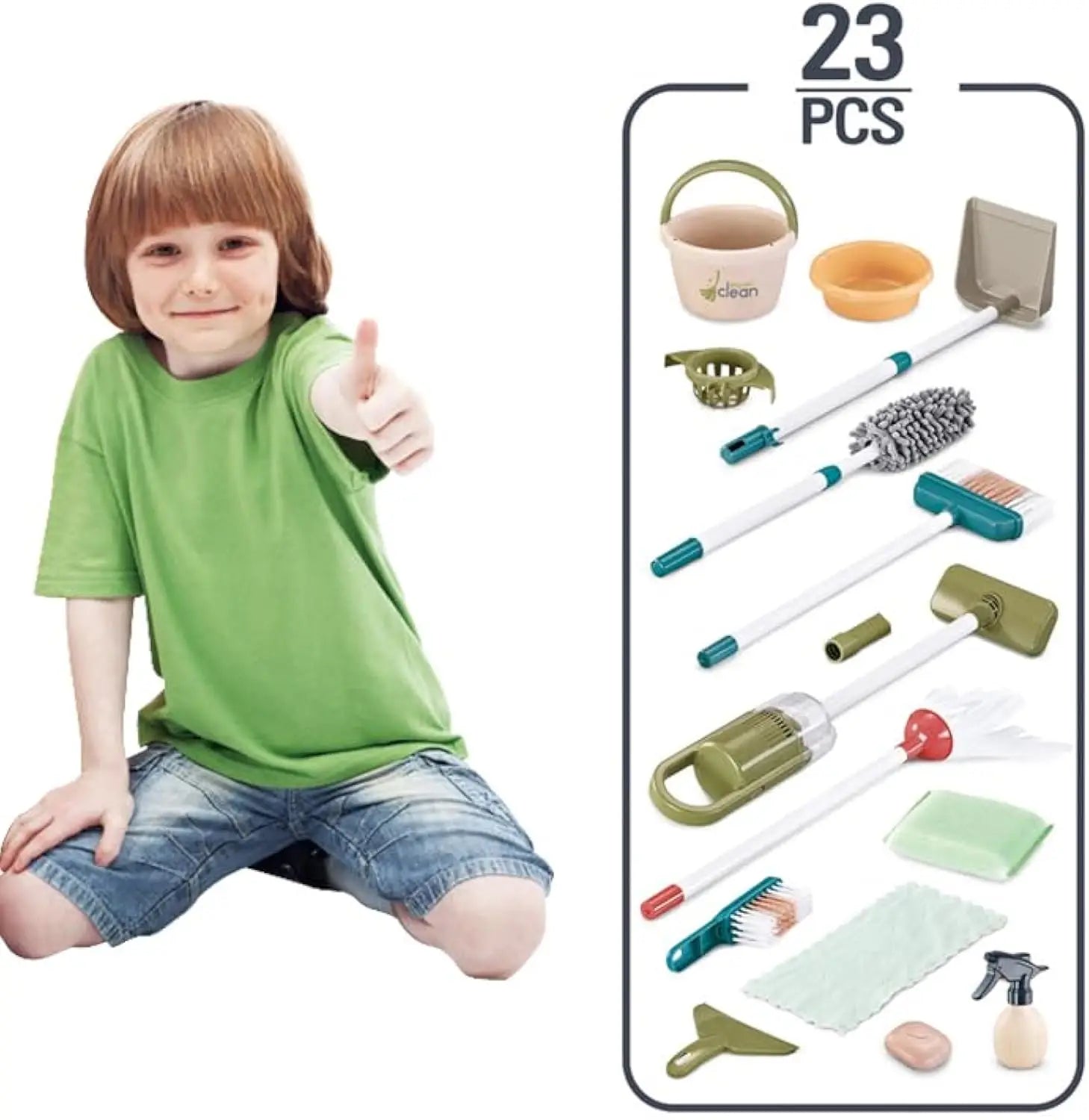 HKM-916819 Children's Cleaning Play Set with Toy Vacuum Cleaner for Pretend Housework Fun