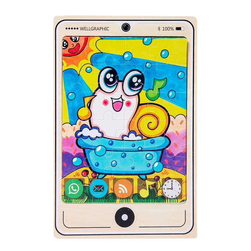 KTX-693971 Wooden Buckle Puzzle with 22 Patterns - 24 Piece Early Learning Educational Toy