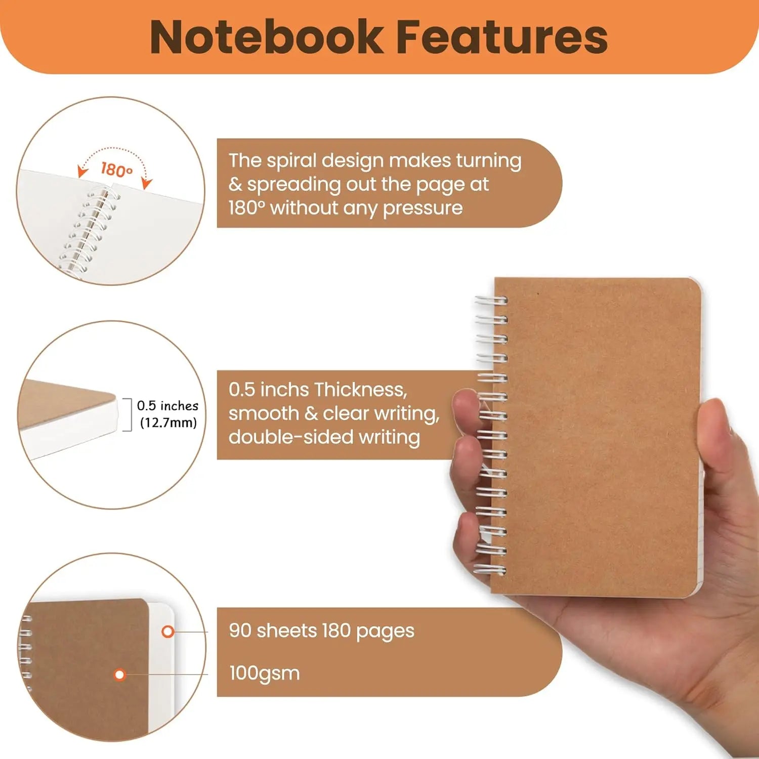 KTX-768403 Small Pocket Notebooks 5 Pack with 180 Ruled Pages for Writing, Drawing, and Note Taking