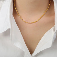 HKM-526931 2024 New Arrival Two Tone Gold Chain 18k Gold Plated Stainless Steel Non Tarnish Melon Seeds Handmade Fashion Jewelry Necklaces