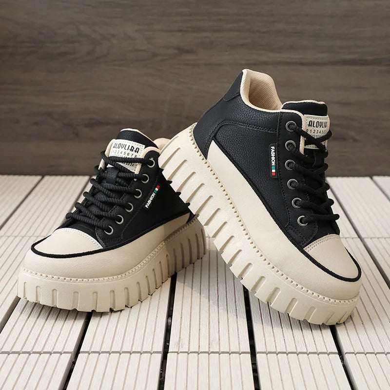 HKM-737043 ZY12262 New Versatile Board Shoes Autumn Pinecake Sole Student Thick Sole Elevated Fashion Casual Shoes