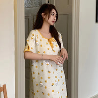 HKM-230867 Round Neck Cartoon Print Cute Home Dress Korean Style Nightdress Summer Lie Fallow Short Sleeves Cotton Women's Pajamas