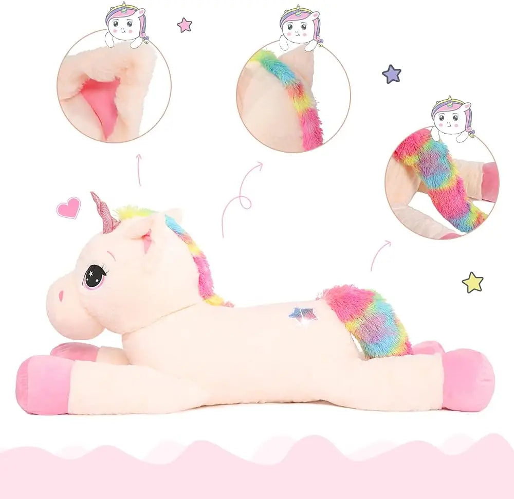 KTX-538195 Giant 43-Inch Beige Plush Unicorn Toy for Girls' Birthdays and Gifts