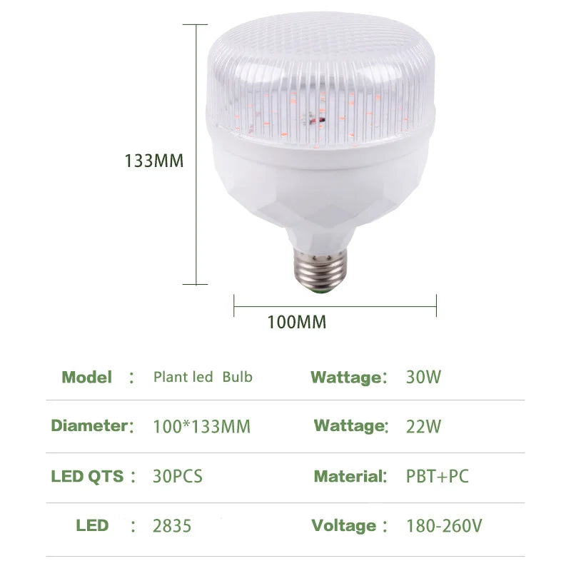 KTX-522963 Full Spectrum Waterproof Adjustable LED Grow Light Bulb - 15W/30W