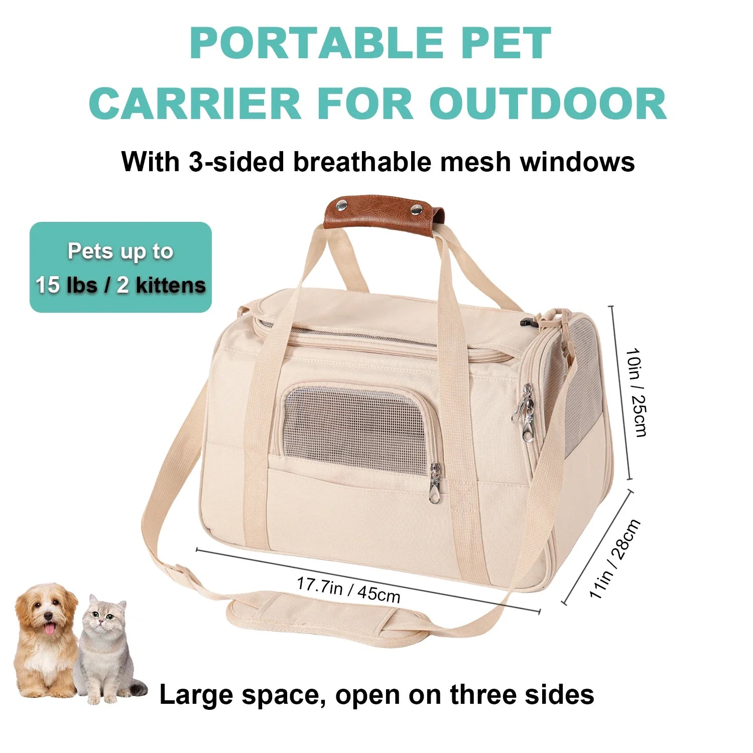 HKM-012819 Durable Foldable Cat Travel Carrier with Mesh Ventilation and Dual-Use Storage Pocket