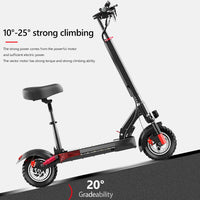 HKM-7682643 Off-Road Folding Electric Scooter with Seat, 48V 16Ah Battery, 28-34 mi Range, 10 in Off-Road Tires, 330 lb Load
