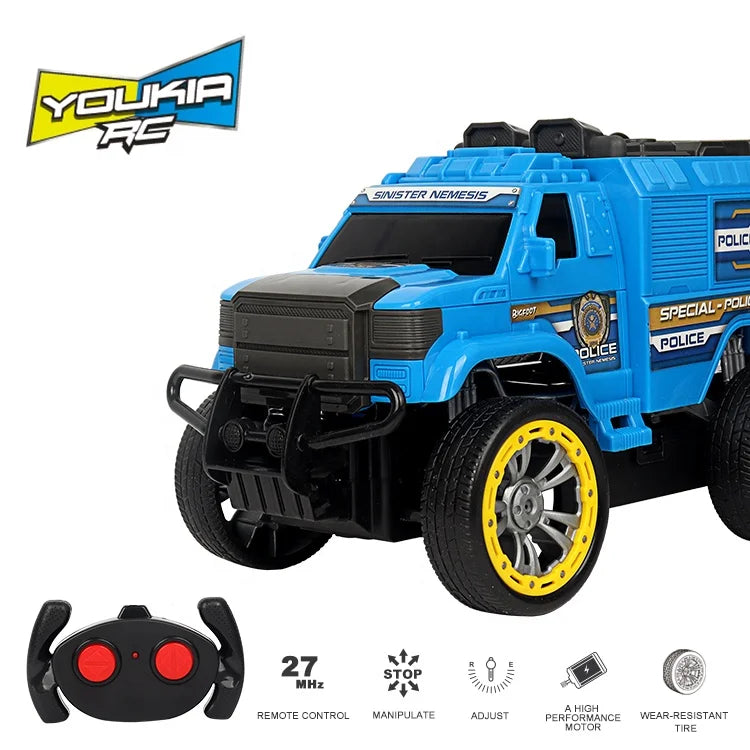 HKM-950739 Blue Remote Control Electric Car 27MHz 4x4 Stunt Vehicle for Kids 1/16 Scale Indoor-Outdoor Use