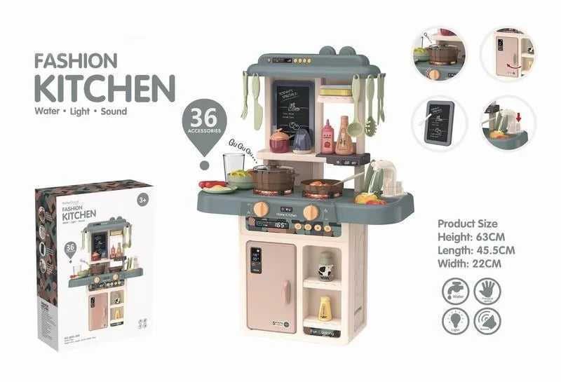 HKM-672787 63Cm Plastic Kitchen Play Set with 36 Food Toys and Light for Kids