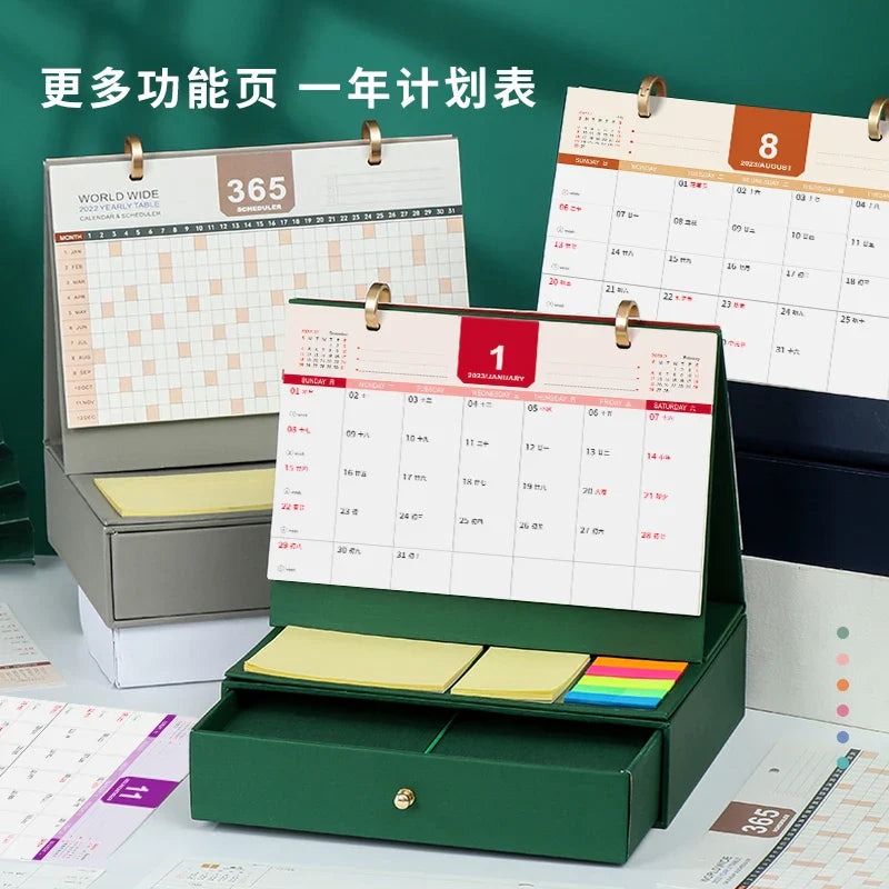 KTX-967315 2023 Foldable Calendar with Notebook and Sticky Notes, Compact Design for Organisation