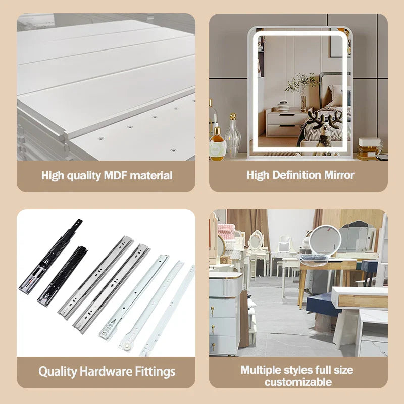 KTX-563475 Elegant Vanity Table with Mirror and Storage Drawers for Organising Beauty Essentials