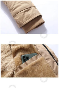 HKM-734739 Extra Thick Winter Men's Cotton Jacket Detachable Raccoon Fur Collar Waterproof Windproof Warm Business Coat Casual Style