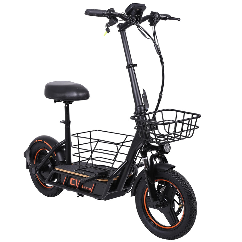 EU USA Stock Electric Bike Double Disc Brake Aluminum Alloy with Seat Basket for Grocery Shopping Scooter Electrique