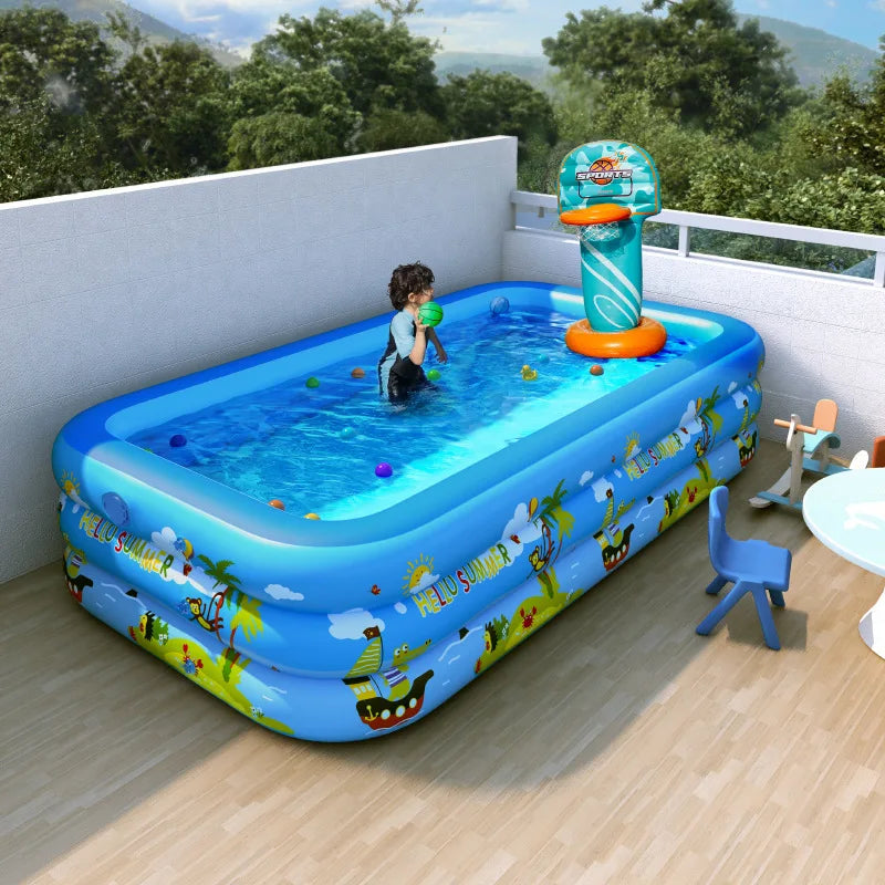 HKM-651731 Inflatable Rectangular Swimming Pool for Kids and Adults, Portable Outdoor Water Fun