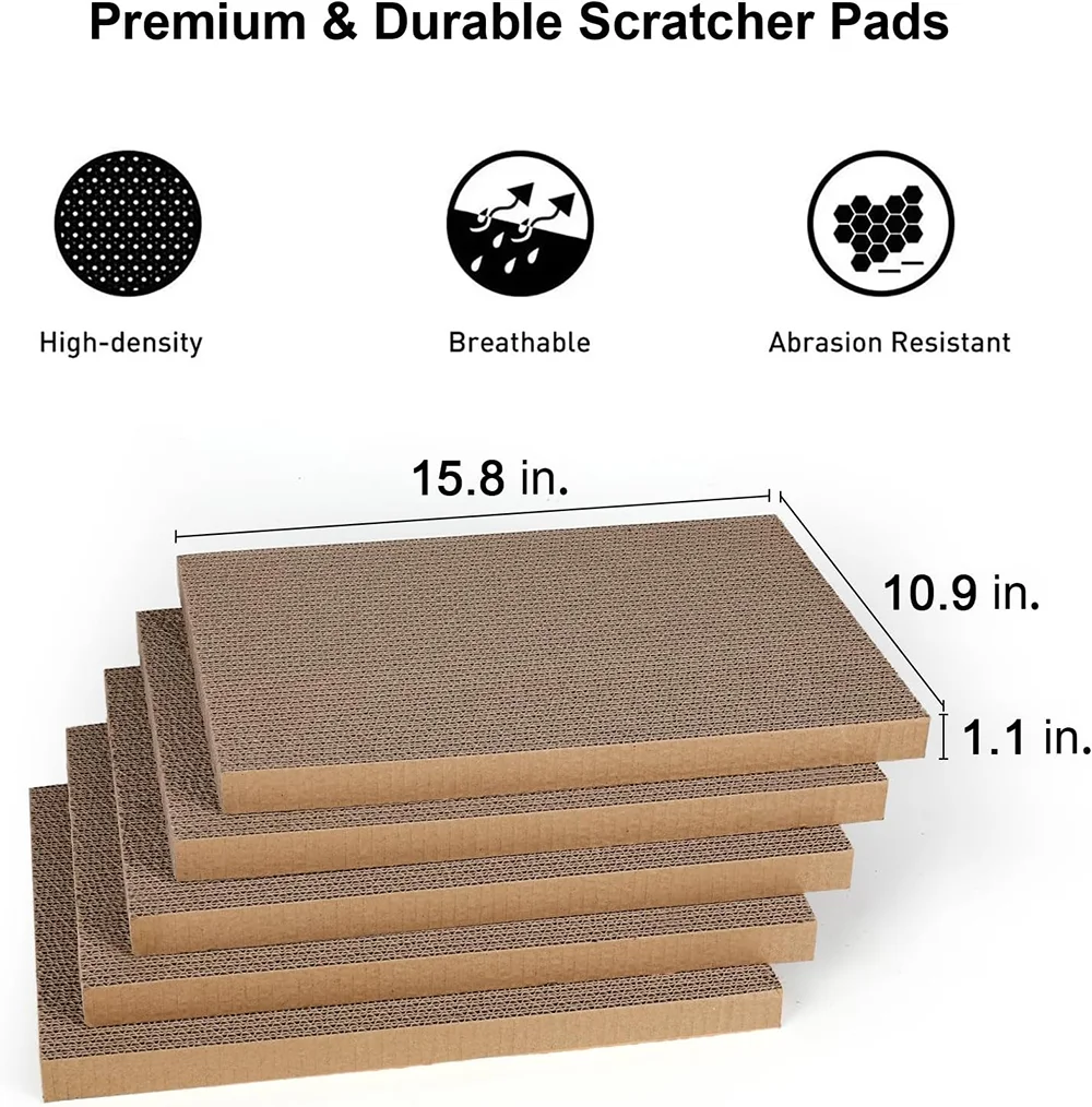 HKM-128083 Pack of 5 Extra Large Cat Scratching Boards, 11.4 Inch Reversible Cardboard Scratchers