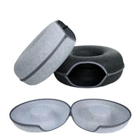 HKM-045587 Detachable and Washable Felt Cat Tunnel Bed - Cozy Donut Nest for Cats
