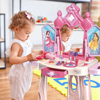 HKM-621907 Pretend Play Makeup Table Set for Girls with Lights, Music, and Openable Doors - Includes Stool